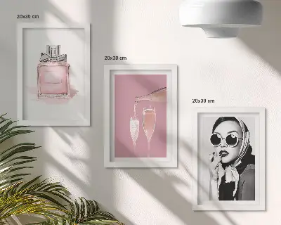 Sada obrazů na zeď stylové dámské doplňky v růžových odstínech