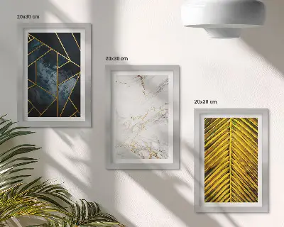 Sada obrazů na zeď s moderními geometrickými vzory a přírodními rostlinnými motivy