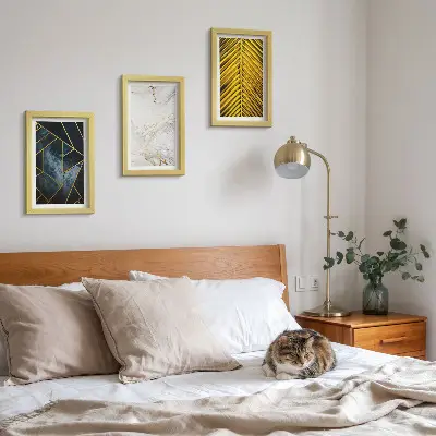 Sada obrazů na zeď s moderními geometrickými vzory a přírodními rostlinnými motivy