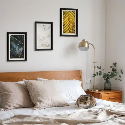 Sada obrazů na zeď s moderními geometrickými vzory a přírodními rostlinnými motivy