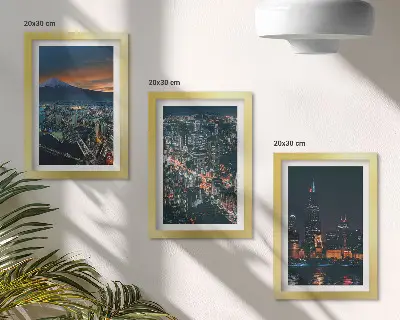 Sada tří obrazů výhled na noční město s mrakodrapy