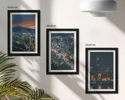 Sada tří obrazů výhled na noční město s mrakodrapy