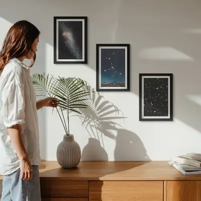 Sada tří obrazů pohled na vesmír v souhvězdí Panny a galaxii