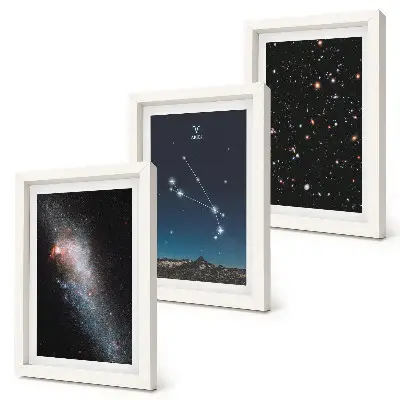 Sada tří obrazů kosmické krajiny galaxií a souhvězdí zvěrokruhu Beran