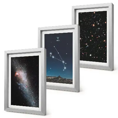 Sada tří obrazů kosmické krajiny galaxií a souhvězdí zvěrokruhu Beran