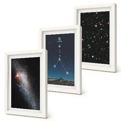 Sada tří obrazů vesmír s galaxií, souhvězdím Raka a hvězdami