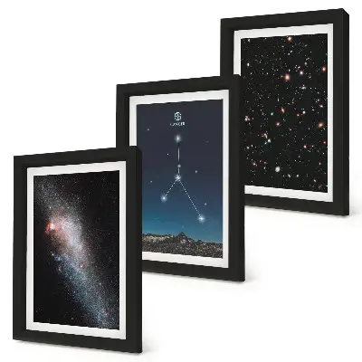 Sada tří obrazů vesmír s galaxií, souhvězdím Raka a hvězdami