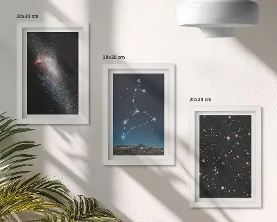 Sada tří obrazů galaxie v souhvězdí Lva a vesmír