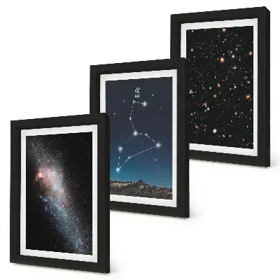 Sada tří obrazů galaxie v souhvězdí Lva a vesmír