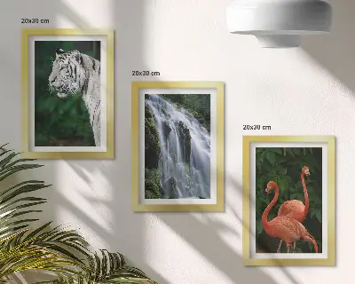Sada obrazů na zeď tygří vodopád a růžoví plameňáci v přírodě