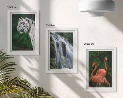 Sada obrazů na zeď tygří vodopád a růžoví plameňáci v přírodě