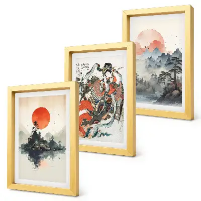 Sada obrazů na zeď asijské krajinomalby a portréty v japonském stylu