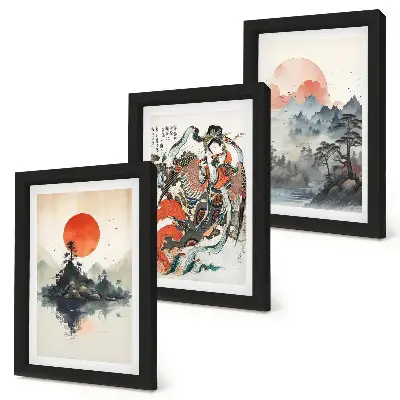 Sada obrazů na zeď asijské krajinomalby a portréty v japonském stylu