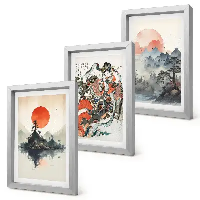 Sada obrazů na zeď asijské krajinomalby a portréty v japonském stylu