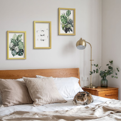 Sada tří obrazů Akvarelové listy monstery Home Sweet Home