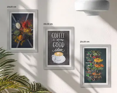 Sada obrazů na zeď s motivem kávy, koření a bylinek do kuchyně