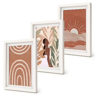 Sada tří obrazů Boho abstraktní tvary a ilustrace