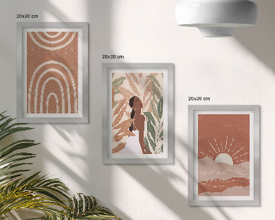 Sada tří obrazů Boho abstraktní tvary a ilustrace