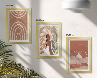 Sada tří obrazů Boho abstraktní tvary a ilustrace