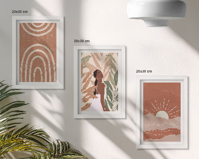 Sada tří obrazů Boho abstraktní tvary a ilustrace