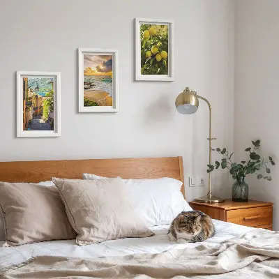 Sada obrazů na zeď malebné ulice, moře, pláž a citrusové stromy