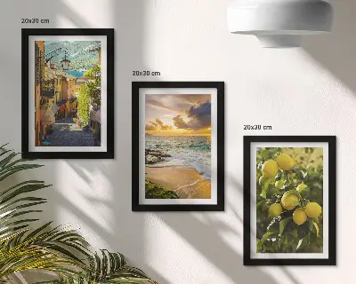 Sada obrazů na zeď malebné ulice, moře, pláž a citrusové stromy