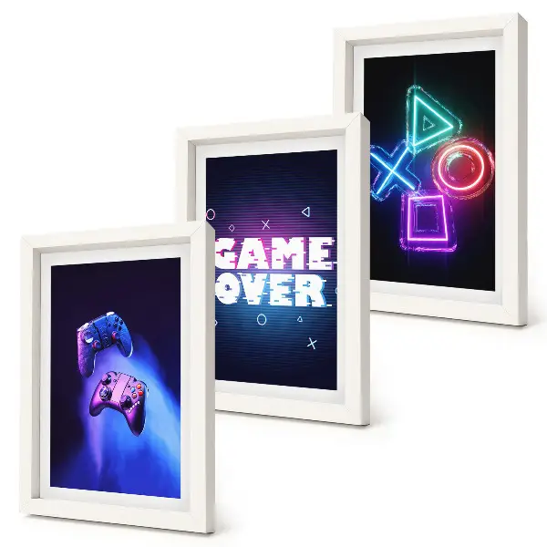 Sada obrazů na zeď s motivy gamepadů s ikonami Game Over