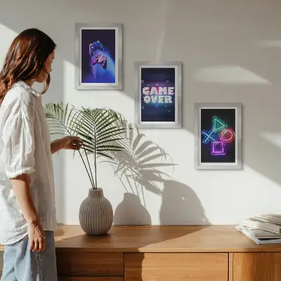 Sada obrazů na zeď s motivy gamepadů s ikonami Game Over