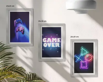 Sada obrazů na zeď s motivy gamepadů s ikonami Game Over