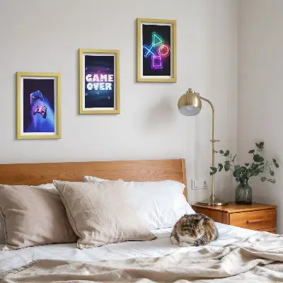 Sada obrazů na zeď s motivy gamepadů s ikonami Game Over