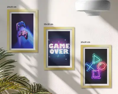 Sada obrazů na zeď s motivy gamepadů s ikonami Game Over