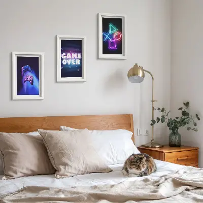 Sada obrazů na zeď s motivy gamepadů s ikonami Game Over