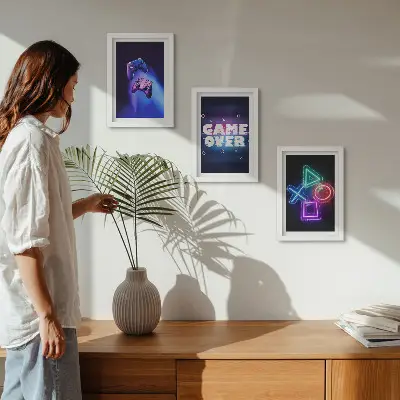 Sada obrazů na zeď s motivy gamepadů s ikonami Game Over