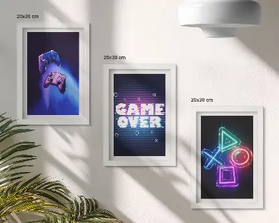 Sada obrazů na zeď s motivy gamepadů s ikonami Game Over