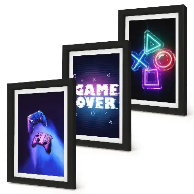 Sada obrazů na zeď s motivy gamepadů s ikonami Game Over
