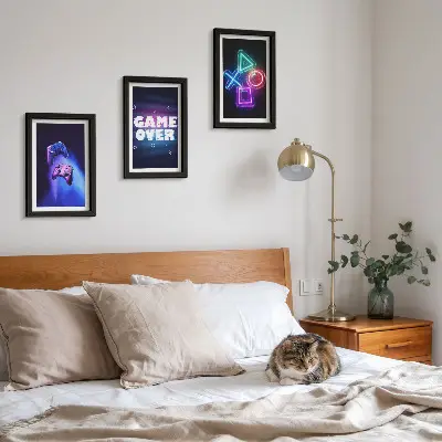 Sada obrazů na zeď s motivy gamepadů s ikonami Game Over