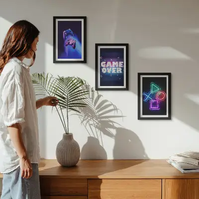 Sada obrazů na zeď s motivy gamepadů s ikonami Game Over