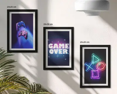 Sada obrazů na zeď s motivy gamepadů s ikonami Game Over