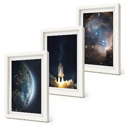 Sada obrazů na zeď s motivem vesmíru, Země, rakety, galaxie a hvězdné oblohy
