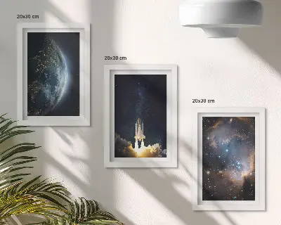 Sada obrazů na zeď s motivem vesmíru, Země, rakety, galaxie a hvězdné oblohy