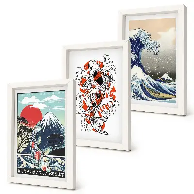 Sada obrazů na zeď s ilustracemi hor a Velké vlny u Kanagawy v japonském stylu