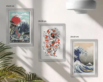 Sada obrazů na zeď s ilustracemi hor a Velké vlny u Kanagawy v japonském stylu