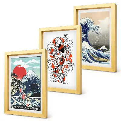 Sada obrazů na zeď s ilustracemi hor a Velké vlny u Kanagawy v japonském stylu