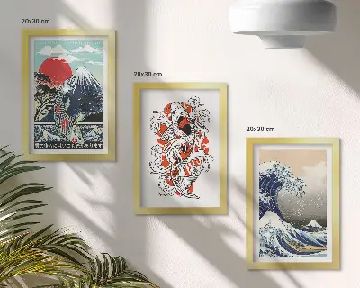 Sada obrazů na zeď s ilustracemi hor a Velké vlny u Kanagawy v japonském stylu