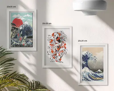 Sada obrazů na zeď s ilustracemi hor a Velké vlny u Kanagawy v japonském stylu