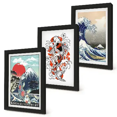 Sada obrazů na zeď s ilustracemi hor a Velké vlny u Kanagawy v japonském stylu