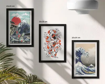 Sada obrazů na zeď s ilustracemi hor a Velké vlny u Kanagawy v japonském stylu