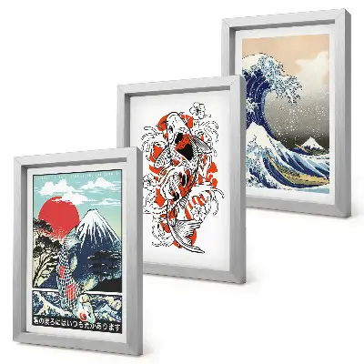 Sada obrazů na zeď s ilustracemi hor a Velké vlny u Kanagawy v japonském stylu