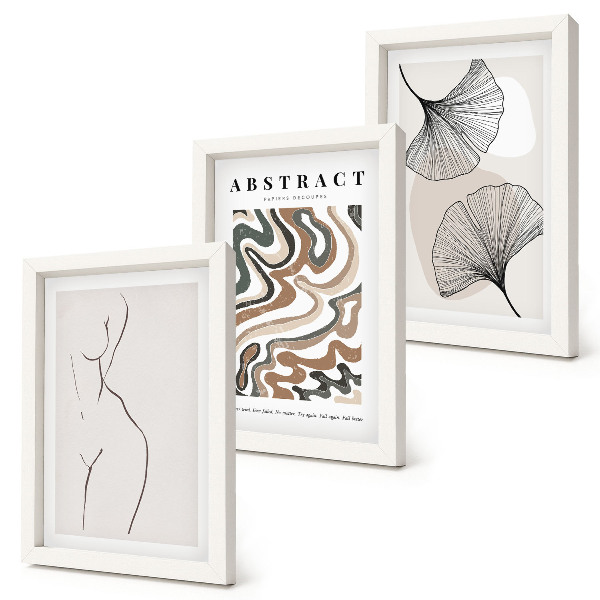 Sada tří obrazů Abstraktní plakát ženských tvarů listů v boho stylu