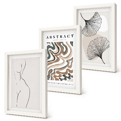 Sada tří obrazů Abstraktní plakát ženských tvarů listů v boho stylu